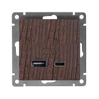 Розетка 2-м USB СП Афина тип А+С 5В 1х2.4А 2х4А механизм венге Universal А0059-V