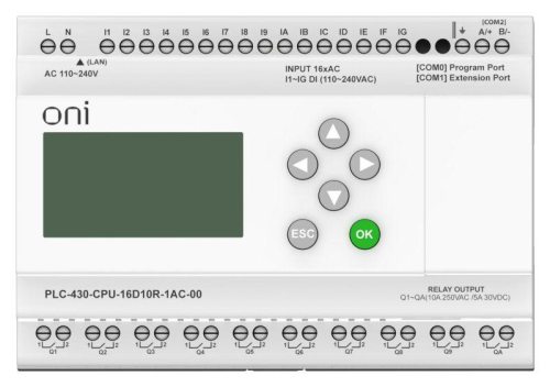 Модуль ЦПУ ПЛК 430 16 DI 10 RO 220В AC с Ethernet портом с экраном ONI PLC-430-CPU-16D10R-1AC-00 фото 2