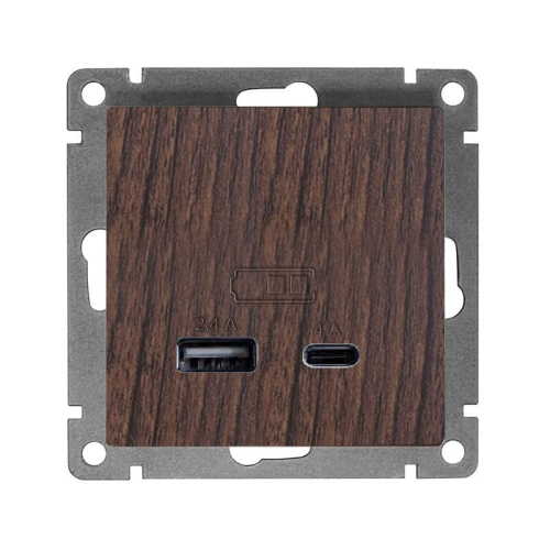 Розетка 2-м USB СП Афина тип А+С 5В 1х2.4А 2х4А механизм венге Universal А0059-V Розетка 2-м USB СП Афина тип А+С 5В 1х2.4А 2х4А механизм венге Universal А0059-V