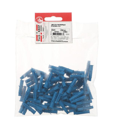 Дюбель четырехраспорный (универс.) Чапай 6х30 шипы + усы полипропилен (уп.100шт) Tech-KREP 117854 Дюбель четырехраспорный (универс.) Чапай 6х30 шипы + усы полипропилен (уп.100шт) Tech-KREP 117854