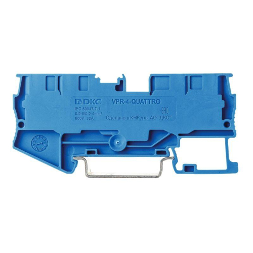Клемма проходная зажим push-in 4 точки подключения 4кв.мм син. DKC VPR-4-QUATTRO-BU фото 2