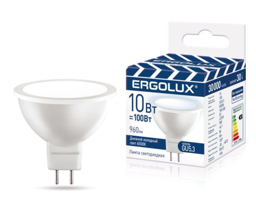 Лампа светодиодная LED-JCDR-10W-GU5.3-6K JCDR 10Вт GU5.3 6500К 180-240В ПРОМО Ergolux 15563