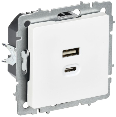 Розетка СП BRITE РЮ11-2-БрАБ USB A+C 45Вт высокоскор. заряд. арктич. бел. IEK BR-U22-045-K91