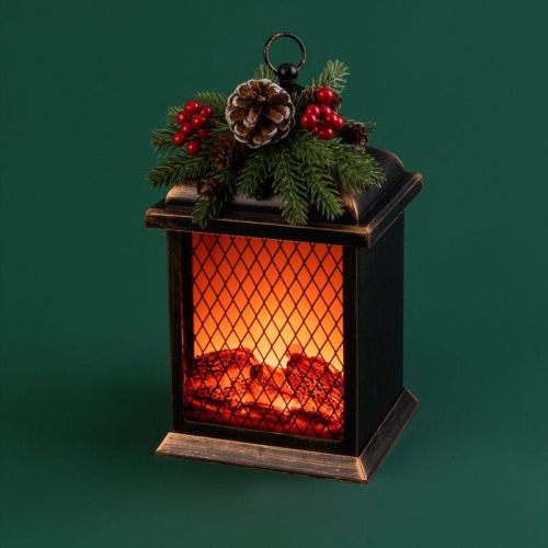 Камин светодиодный Рождество с эффектом живого огня 15х14х26см батарейки 2хС (не в комплекте) и USB бронзовый Neon-Night 511-027 фото 2