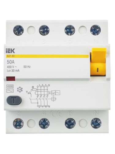 Выключатель дифференциального тока (УЗО) 4п 50А 30мА тип AC ВД1-63 KARAT IEK MDV10-4-050-030 фото 4 Выключатель дифференциального тока (УЗО) 4п 50А 30мА тип AC ВД1-63 KARAT IEK MDV10-4-050-030 фото 4