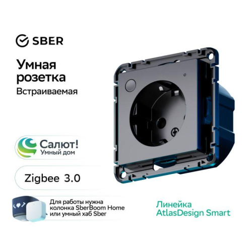 Розетка AtlasDesign Smart 16А L+N с заземл. защ. шторки Zigbee механизм карбон SE ATN001045Z фото 4