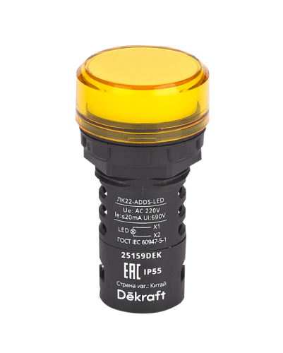 Лампа коммутационная ADDS ЛК-22 d22 220В AC IP55 LED желт. DEKraft 25159DEK Лампа коммутационная ADDS ЛК-22 d22 220В AC IP55 LED желт. DEKraft 25159DEK