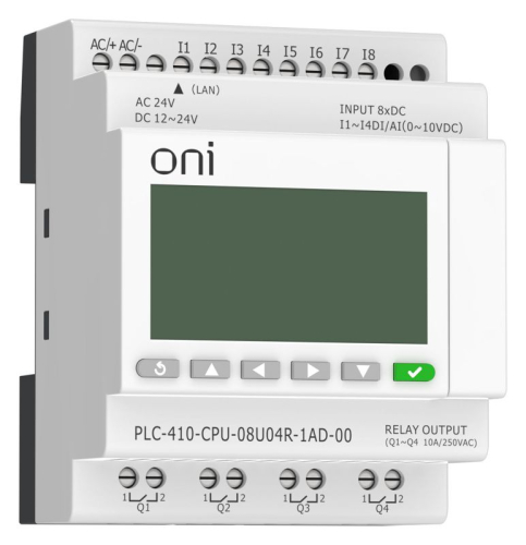 Модуль ЦПУ ПЛК 410 4 DI 4 UI (0-10 В/DI) 4 RO 12В-24В DC или 24В AC с Ethernet портом с экраном ONI PLC-410-CPU-08U04R-1AD-00 фото 7 Модуль ЦПУ ПЛК 410 4 DI 4 UI (0-10 В/DI) 4 RO 12В-24В DC или 24В AC с Ethernet портом с экраном ONI PLC-410-CPU-08U04R-1AD-00 фото 7