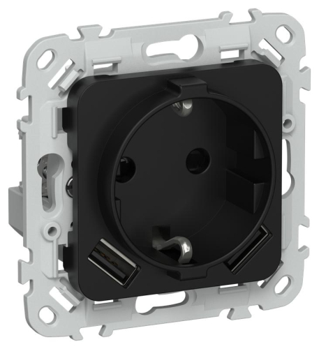 Розетка 1-м СП FLITE РСЮша11-1-ФлЧ 16А с USB A+A 3.1А с заземл. с защ. шторками безвинтовое крепление механизм черн. IEK FI-R14-16-1-U21-D31-K02 Розетка 1-м СП FLITE РСЮша11-1-ФлЧ 16А с USB A+A 3.1А с заземл. с защ. шторками безвинтовое крепление механизм черн. IEK FI-R14-16-1-U21-D31-K02