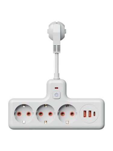 Удлинитель с сетевым фильтром 3х0.3м 10А 2USB + 1USBC 2500Вт ПВС 3х1 компакт бел. КОСМОС FRKsm0.3m-3g(W)USB фото 2
