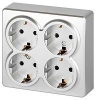 Розетка 4-м ОП Эксперт 11-2211-03 16А IP20 250В 4х2P+E Schuko с заземл. защ. шторки алюм. Эра Б0063022