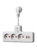 Удлинитель с сетевым фильтром 3х0.3м 10А 2USB + 1USBC 2500Вт ПВС 3х1 компакт бел. КОСМОС FRKsm0.3m-3g(W)USB