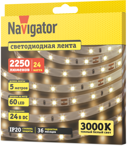 Лента светодиодная 95 311 NLS-2835WW60-4.8-IP20-24V (уп.5м) Navigator 95311 фото 2