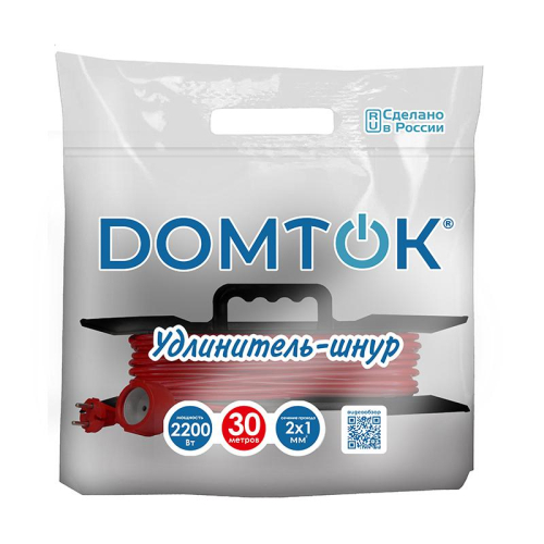 Удлинитель-шнур на рамке 1х30м без заземл. 10А IP20 2.2кВт ПВС 2х1 DOMTOK 2475 фото 2