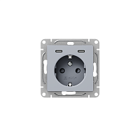 Розетка СП Эпика 16А с 2 USB-C с заземл. защ. шторки механизм алюм. EKF UP1-SOA-111-2USBC