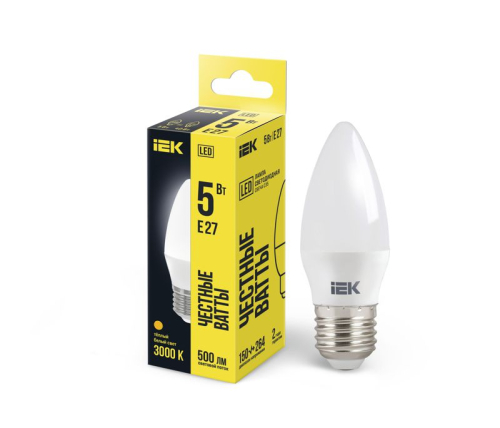 Лампа светодиодная C35 5Вт свеча 3000К тепл. бел. E27 450лм 230-240В IEK LLE-C35-5-230-30-E27