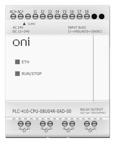 Модуль ЦПУ ПЛК 410 4 DI 4 UI (0-10 В/DI) 4 RO 12В-24В DC или 24В AC с Ethernet портом без экрана ONI PLC-410-CPU-08U04R-0AD-00 фото 2 Модуль ЦПУ ПЛК 410 4 DI 4 UI (0-10 В/DI) 4 RO 12В-24В DC или 24В AC с Ethernet портом без экрана ONI PLC-410-CPU-08U04R-0AD-00 фото 2