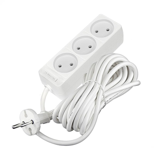 Удлинитель 3х5м без заземл. 10А IP20 2.2кВт ПВС 2х1 бел. DOMTOK 2352 фото 3