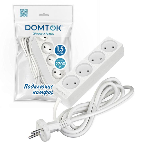 Удлинитель 4х1.5м без заземл. 10А IP20 2.2кВт ПВС 2х1 бел. DOMTOK 2354 фото 2 Удлинитель 4х1.5м без заземл. 10А IP20 2.2кВт ПВС 2х1 бел. DOMTOK 2354 фото 2