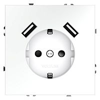 Розетка 1-м СП S70 16А с USB A+A с заземл. защ. шторки механизм бел. матов. Voltum VLS040402