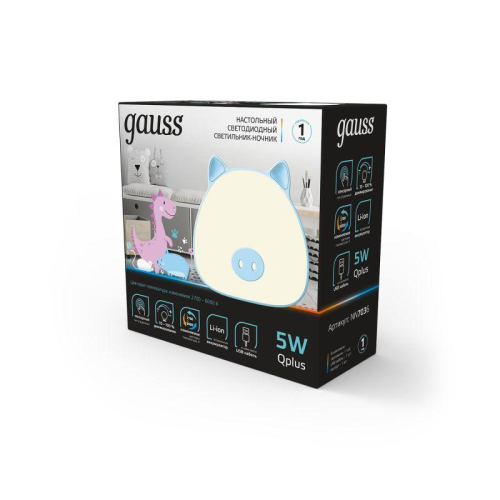 Светильник настольный Qplus 5Вт 2700-6000К 200лм 5В аккум. Li-ion 1200мА.ч диммир. ночник голуб. GAUSS NN7036 фото 5