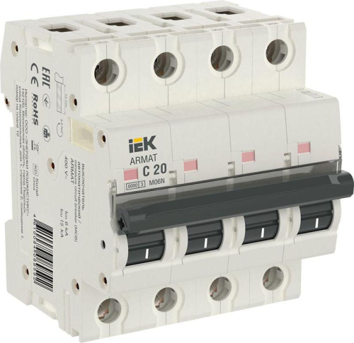 Выключатель автоматический модульный 4п C 20А M06N ARMAT IEK AR-M06N-4-C020 Выключатель автоматический модульный 4п C 20А M06N ARMAT IEK AR-M06N-4-C020