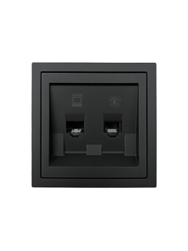 Розетка компьютер+телефон СП ZIMA IP20 с модулем Cat 6 черн. бархат LEZARD 704-4288-144