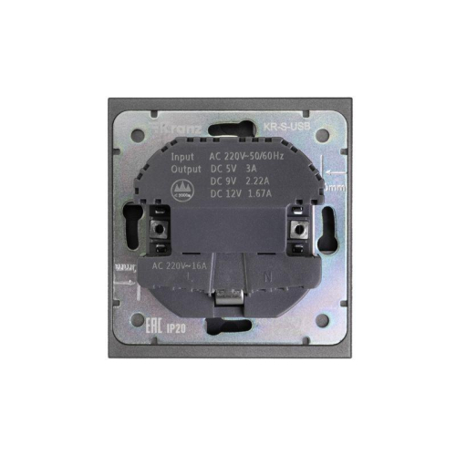 Розетка 1-м СП STRONG MIELE 16А с заземл. защ. шторки с USB A+C быстрой зарядки 5В/3А графит Kranz KR-78-0704-6 фото 3