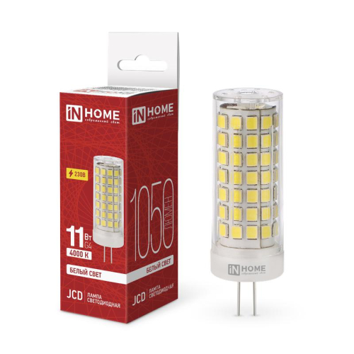 Лампа светодиодная LED-JCD 11Вт 230В G4 4000К 1050лм IN HOME 4690612060309 Лампа светодиодная LED-JCD 11Вт 230В G4 4000К 1050лм IN HOME 4690612060309