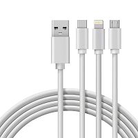 Кабель USB 3в1 Type-С (3А) Lightning (2.4А) micro USB (2А) 1м ПВХ Rexant 18-1127