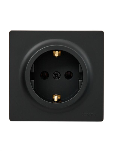 Розетка 1-м ОП LETO с заземл. ПБТ черн. бархат LEZARD 752-4200-122B