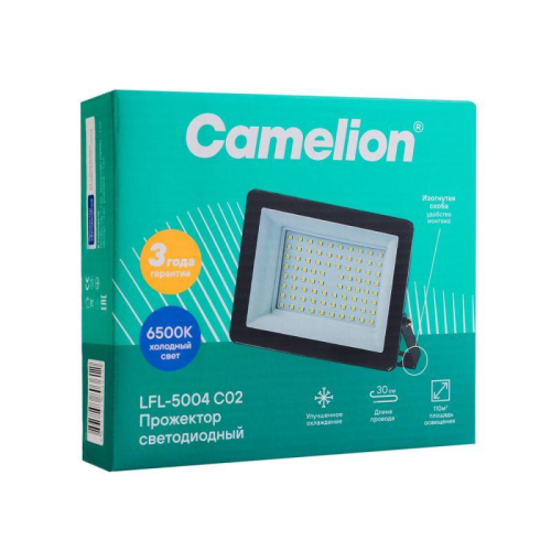 Прожектор светодиодный LFL-5004 C02 LED SMD 50Вт IP65 6500К 5000лм 230В 153х136х30 черн. Camelion 16332 фото 6 Прожектор светодиодный LFL-5004 C02 LED SMD 50Вт IP65 6500К 5000лм 230В 153х136х30 черн. Camelion 16332 фото 6