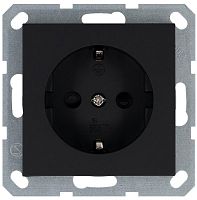 Розетка 1-м Shuko 16А IP20 с заземл. защ. шторки механизм черн. матов. soft touch Jasmart G5501PB
