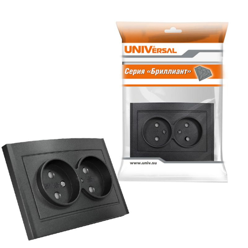 Розетка 2-м СП Бриллиант 16А IP20 без заземл. защ. шторки в сборе графит Universal 7947526-Gr фото 4 Розетка 2-м СП Бриллиант 16А IP20 без заземл. защ. шторки в сборе графит Universal 7947526-Gr фото 4