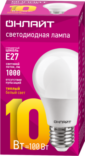 Лампа светодиодная 71 649 OLL-A60-10-230-2.7K-E27 10Вт грушевидная 2700К тепл. бел. E27 1000лм 176-264В ОНЛАЙТ 71649 фото 2