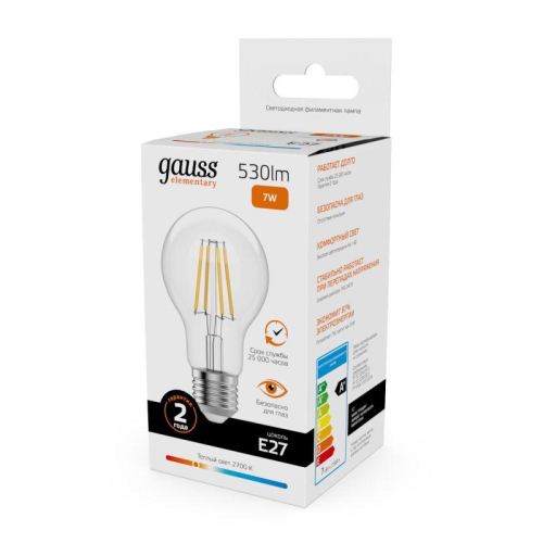 Лампа светодиодная филаментная Filament Elementary А60 7Вт 2700К Е27 530лм GAUSS 22217 фото 3