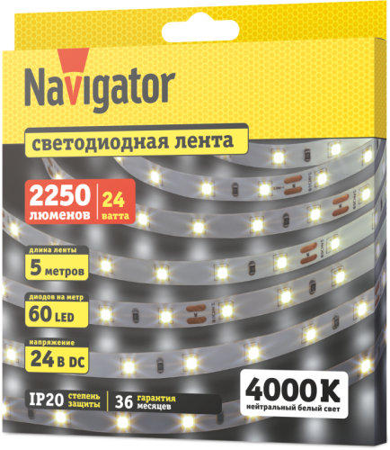 Лента светодиодная 95 305 NLS-2835W60-4.8-IP20-24V (уп.5м) Navigator 95305 фото 2