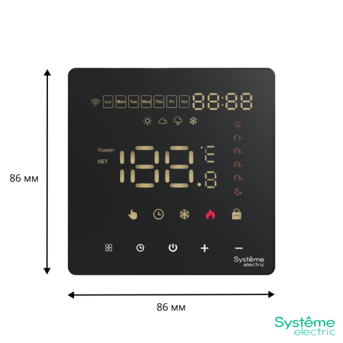 Термостат программируемый ArtGallery 16А с Wi-Fi для электрич. теплого пола моноблочный черн. SE GAL001038 фото 2 Термостат программируемый ArtGallery 16А с Wi-Fi для электрич. теплого пола моноблочный черн. SE GAL001038 фото 2