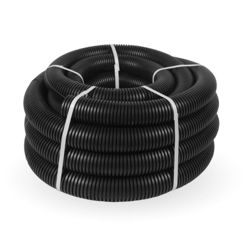 Труба гофрированная ПНД легкая d63мм с протяжкой 350 Н безгалоген. (HF) стойкая к УФ черн. (уп.15м) Промрукав 161562 фото 2