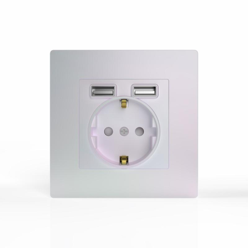 Розетка 1-м СП Pixel IP20 с заземл. с 2-мя заряд. устр. USB тип A+A механизм перламутр. TOKOV ELECTRIC TKE-PX-R1U2A-C04 фото 2