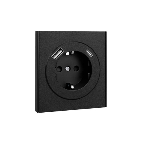 Розетка 1-м СП STRONG MIELE 16А с заземл. защ. шторки с USB A+C быстрой зарядки 5В/3А антрацит Kranz KR-78-0704-5 фото 5
