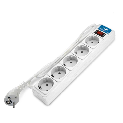 Удлинитель с сетевым фильтром 5х3м с заземл 10А IP20 2.2кВт ПВС 3х1 с выкл. бел. DOMTOK 2528 Удлинитель с сетевым фильтром 5х3м с заземл 10А IP20 2.2кВт ПВС 3х1 с выкл. бел. DOMTOK 2528