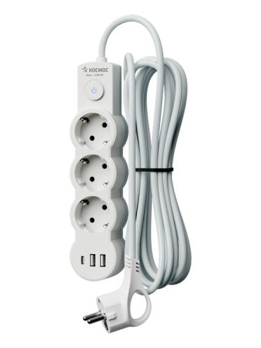 Удлинитель 3х1.5м с заземл. 10А IP20 USB 2800Вт 220В ПВС 3х1 с выкл. бел. КОСМОС YKsm1.5m3g-Z-VU10А-W фото 3 Удлинитель 3х1.5м с заземл. 10А IP20 USB 2800Вт 220В ПВС 3х1 с выкл. бел. КОСМОС YKsm1.5m3g-Z-VU10А-W фото 3