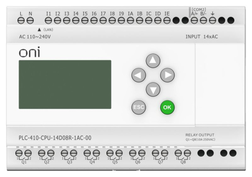 Модуль ЦПУ ПЛК 410 14 DI 8 RO 220В AC с Ethernet портом с экраном ONI PLC-410-CPU-14D08R-1AC-00 фото 2 Модуль ЦПУ ПЛК 410 14 DI 8 RO 220В AC с Ethernet портом с экраном ONI PLC-410-CPU-14D08R-1AC-00 фото 2