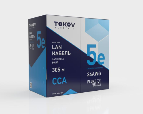 Кабель витая пара U/UTP 4х2х24 AWG кат.5E CCA PVC indoor Fluke tested 305м (м) TOKOV ELECTRIC TKL-C06-U42CCA-5E-305-PVC фото 2 Кабель витая пара U/UTP 4х2х24 AWG кат.5E CCA PVC indoor Fluke tested 305м (м) TOKOV ELECTRIC TKL-C06-U42CCA-5E-305-PVC фото 2