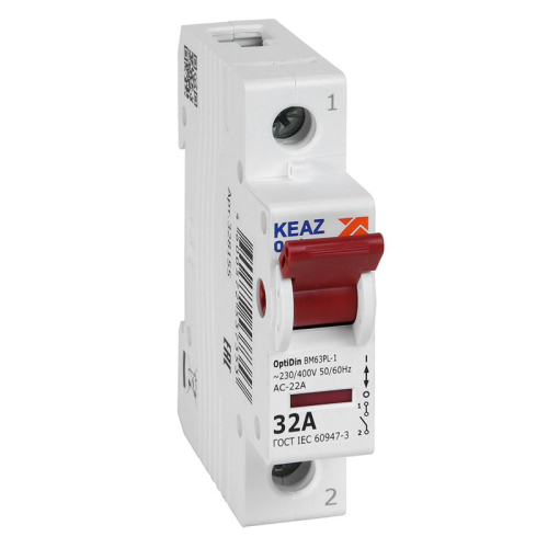 Выключатель нагрузки модульный 1п 32А OptiDin BM63PL-132-УХЛ3 (ВМ63PL) КЭАЗ 328155 Выключатель нагрузки модульный 1п 32А OptiDin BM63PL-132-УХЛ3 (ВМ63PL) КЭАЗ 328155