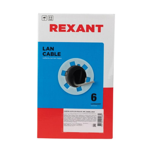 Кабель витая пара U/UTP кат.6 4х2х23AWG CU LSZH нг(А)-HF INDOOR SOLID сер. (305м) Rexant 01-0067 фото 4 Кабель витая пара U/UTP кат.6 4х2х23AWG CU LSZH нг(А)-HF INDOOR SOLID сер. (305м) Rexant 01-0067 фото 4