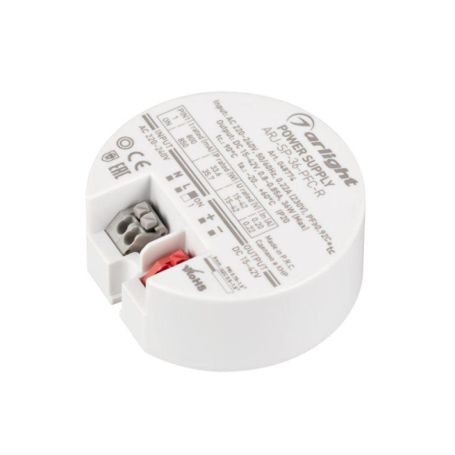 Блок питания ARJ-SP-36-PFC-R 36Вт 15-42В 0.8-0.85A IP20 пластик Arlight 048774 Блок питания ARJ-SP-36-PFC-R 36Вт 15-42В 0.8-0.85A IP20 пластик Arlight 048774