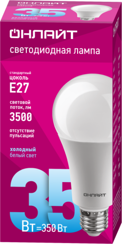 Лампа светодиодная 90 829 OLL-A70-35-230-6.5K-E27 35Вт 6500К холод. бел. E27 3500лм 176-264В ОНЛАЙТ 90829 фото 2