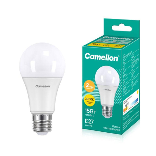 Лампа светодиодная LED15-A60/830/E27 15Вт грушевидная 3000К тепл. бел. E27 1280лм 220В Camelion 12185 Лампа светодиодная LED15-A60/830/E27 15Вт грушевидная 3000К тепл. бел. E27 1280лм 220В Camelion 12185